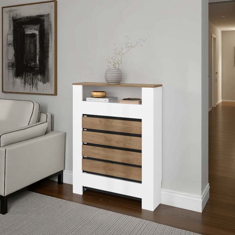 Natural Oak And White Radiator Cover With Storage
