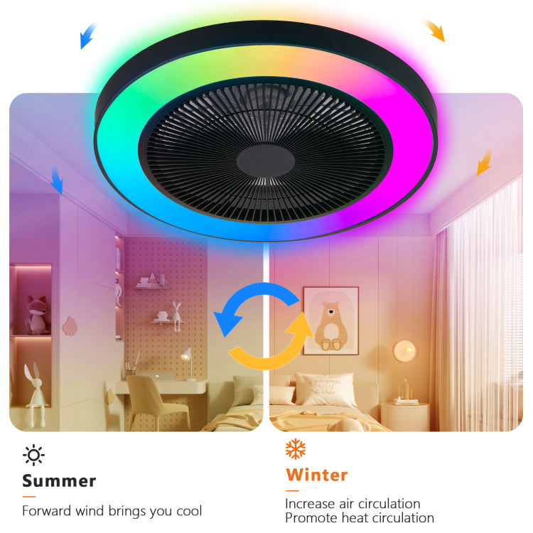 19 Inch Black Light With Led Rgb Dimmable & Color Changing, App & Remote Control, Modern Smart For Living Room, Bedroom, And Dining Room Silent 6 Speed Reversible Dc Motor