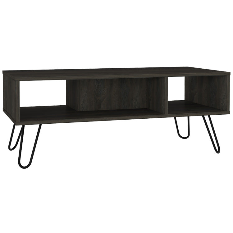 Vassel Coffee Table, Hairpin Legs, Two Shelves Espresso