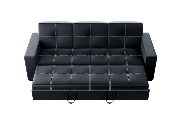 Convertible Sofa In Black Faux Leather