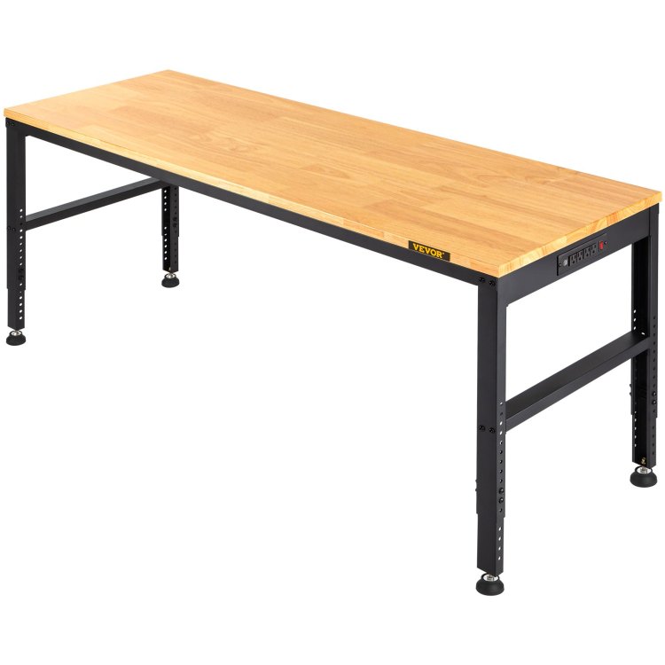 Workbench Adjustable Height, 48" L X 20" W X 38.1" H Garage Table W 28.3" 38.1" Heights & 2000 Lbs Load Capacity, With Power Outlets & Hardwood Top & Metal Frame & Foot Pads, For Office Home