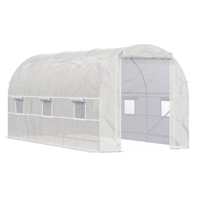 Outsunny 15' X 7' X 7' Walk In Tunnel Greenhouse, Large Garden Hot House Kit With 6 Roll Up Windows & Roll Up Door, Steel Frame, White