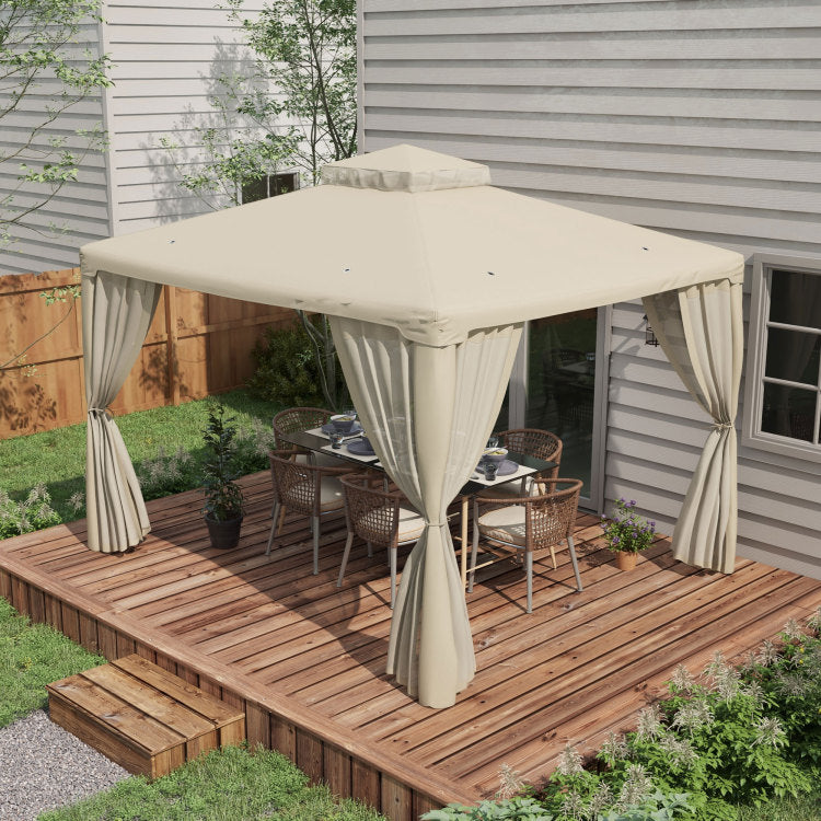 Outsunny 9.6' X 11.6' Patio Gazebo, Outdoor Canopy Shelter With 2 Tier Roof And Netting, Steel Frame For Garden, Lawn, Backyard, And Deck, Cream White