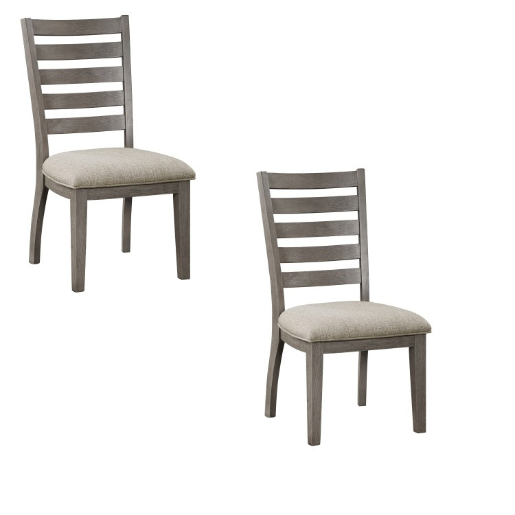 Trea 23 Inch Side Dining Chairs Set Of 2, Ladder Back, Gray, Beige Cushioned Seat