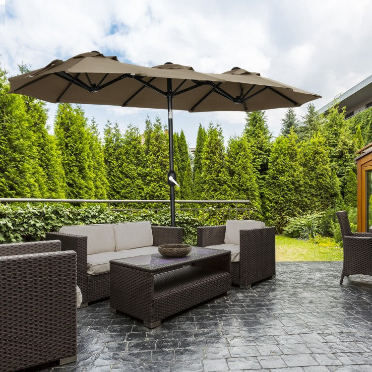 Outsunny Double Sided Patio Umbrella 9.5' Large Outdoor Market Umbrella With Push Button Tilt And Crank, 3 Air Vents And 12 Ribs, For Garden, Deck, Pool, Gray