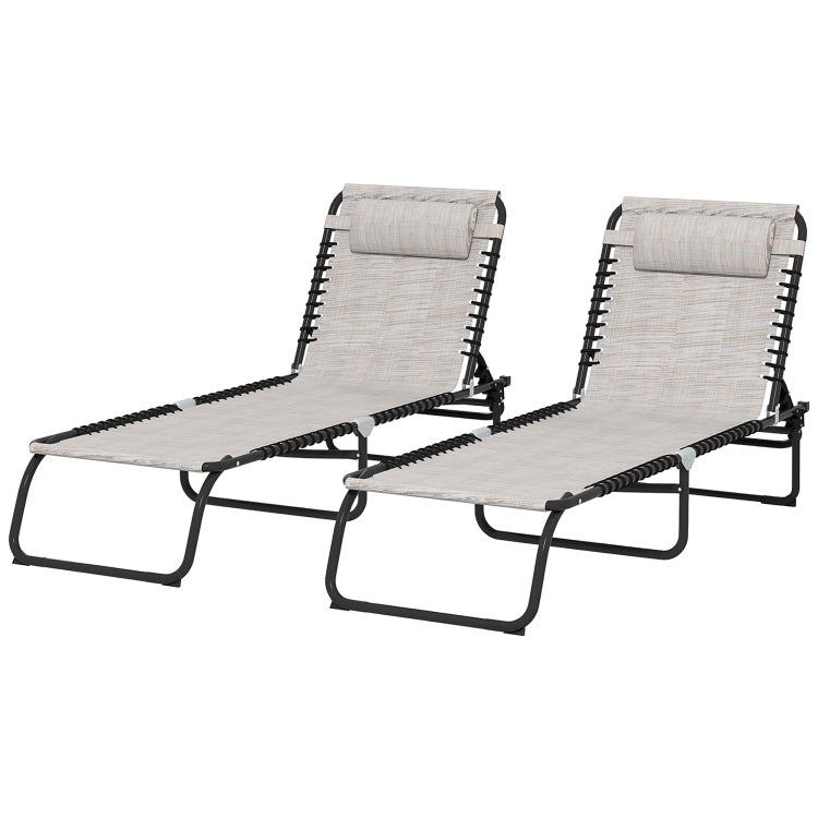 Outsunny Folding Chaise Lounge Pool Chair Set Of 2, Patio Sun Tanning Chair, Outdoor Lounge Chair With 4 Position Reclining Back, Mesh Seat For Beach, Yard, Patio, Cream