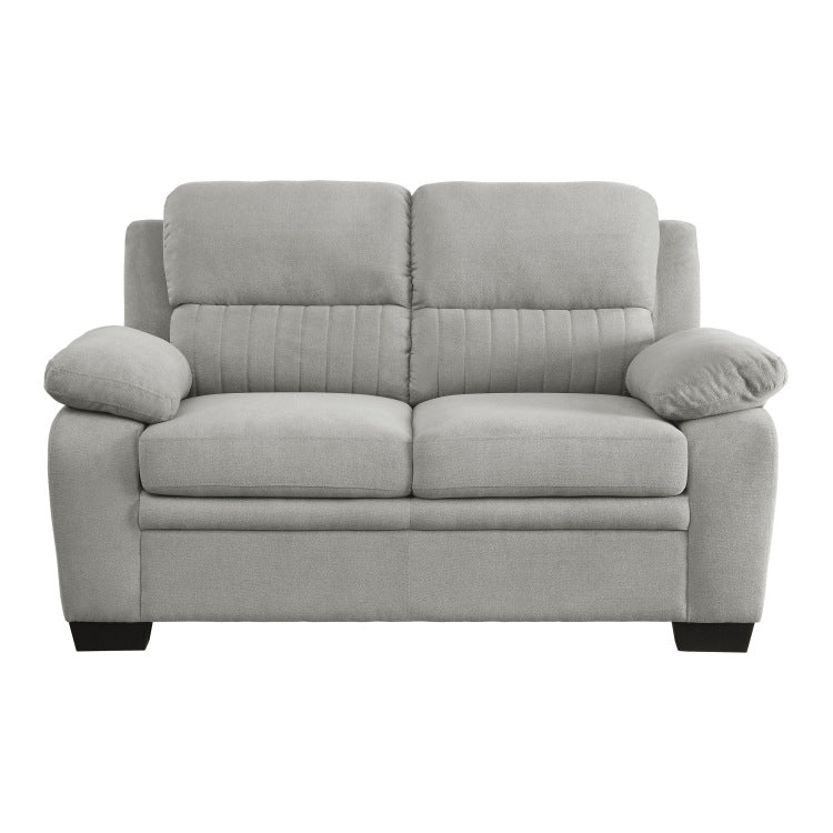 Plush Seating Comfortable Loveseat 1Pc Gray Textured Fabric Channel Tufting Solid Wood Frame Modern Living Room Furniture