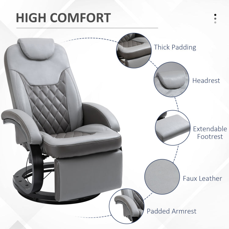 Homcom Pu Recliner Armchair With Footrest, Headrest, And Round Steel Wood Base