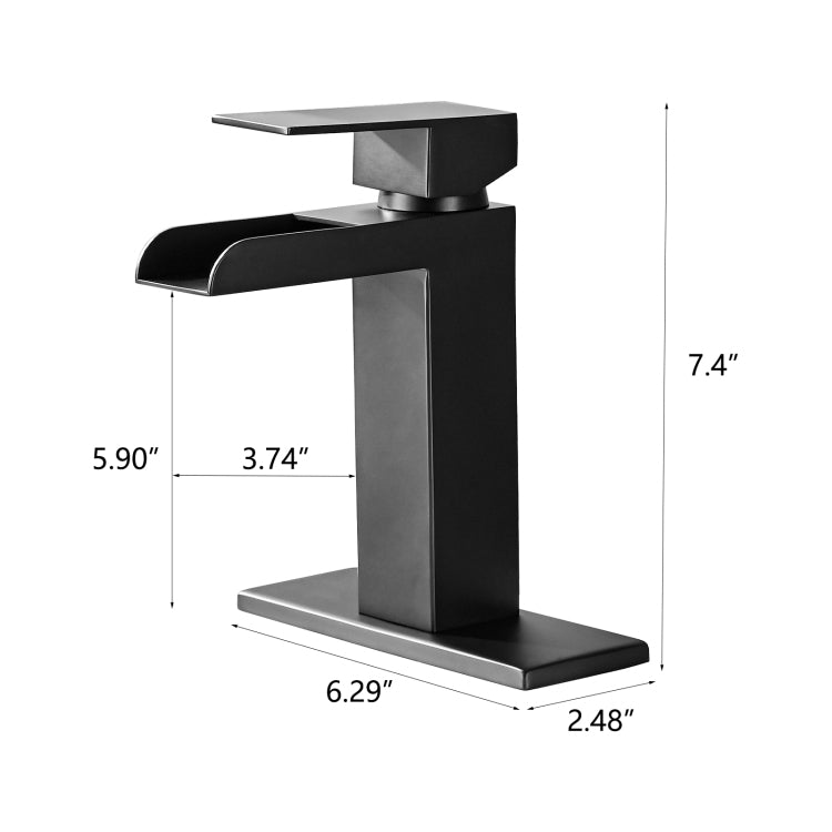 Waterfall Bathroom Faucet Black Single Handle Bathroom Sink Faucets 1 Or 3 Hole Solid Vanity Faucet With Deck Plate & Overflow Pop Up Drain Matte Black