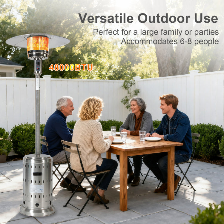 Outdoor 48,000 Btu Outdoor Propane Patio Heater With Wheels And Cover, Stainless Steel Burner For Outdoor Use, Triple Protection System, Garden Commercial Residential