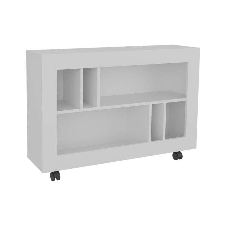 Joge 37,4" Wide Console Table Cart With Six Shelves, Casters, Entryway Table, Side Table, Living Room Table, For Living Room White