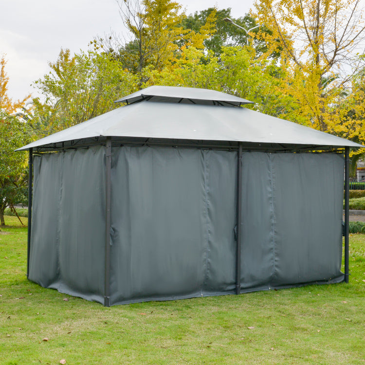 Outsunny 10' X 13' Patio Gazebo, Outdoor Gazebo Canopy Shelter With Curtains, Vented Roof, Steel Frame For Garden, Lawn, Backyard And Deck, Sage Gray