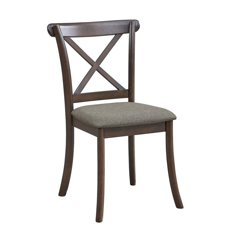 Wooden X Back Dining Chairs Set Of 2, Modern Fabric Upholstered Kitchen Side 2Pc Chairs, Cross Back Rubber Wood Farmhouse Dining Room Chair,Dark Brown