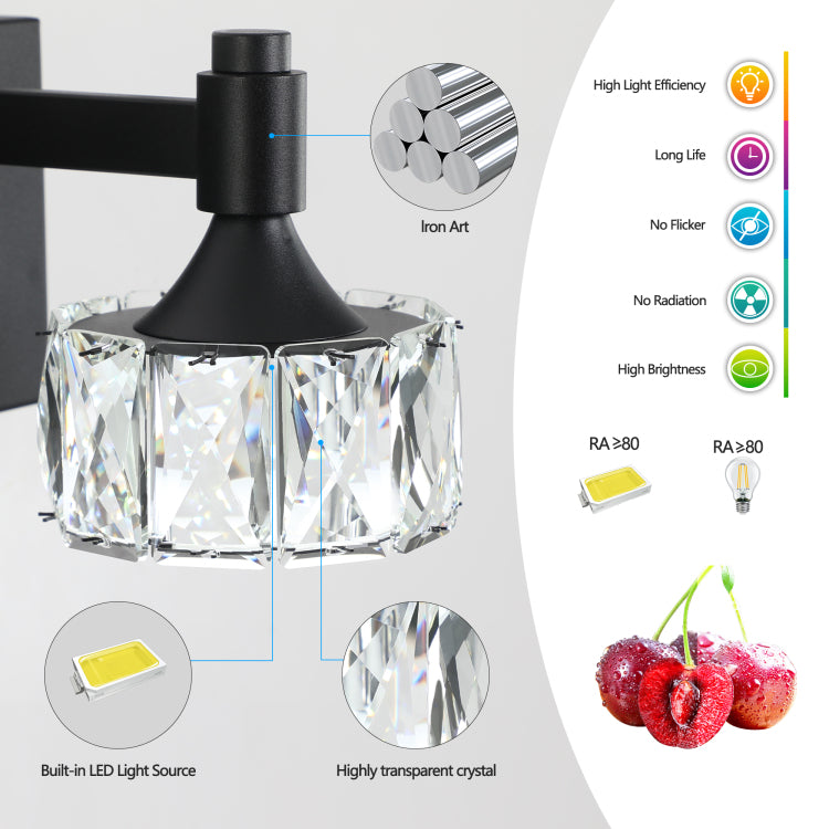 Modern 4 Light Matte Black Led Vanity Light Fixture With Crystal Glass Shades, Bathroom Wall Sconce For Elegant And Contemporary Home Decor