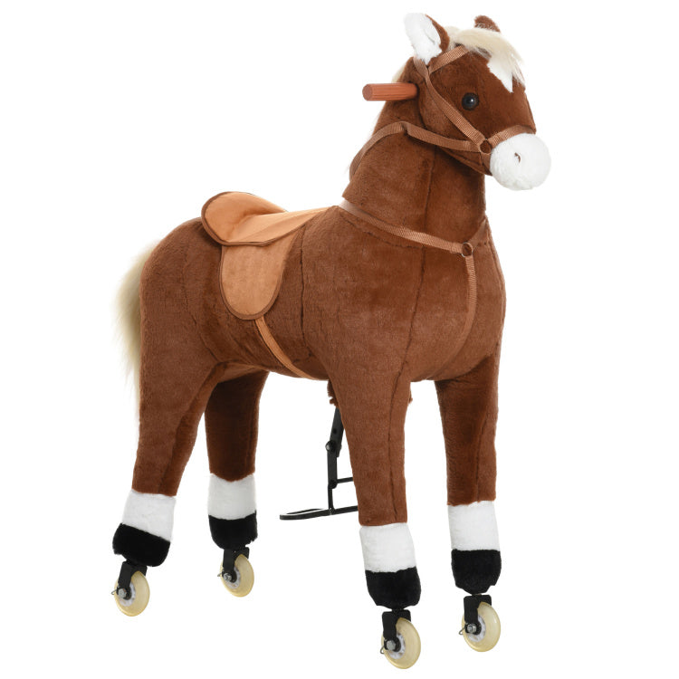 Qaba Kids Ride On Walking Horse With Easy Rolling Wheels, Soft Huggable Body, & A Large Size For Kids 5 16 Years