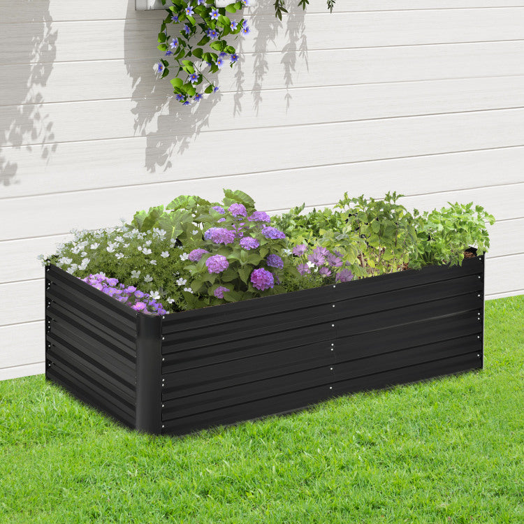 Outsunny Galvanized Raised Garden Bed Kit With Reinforcing Bars, Large And Tall Metal Planter Box For Vegetables, Flowers And Herbs, 6' X 3' X 2', Black