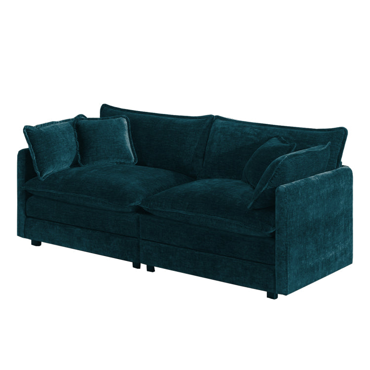Modern Fabric Loveseat Sofa Couch For Living Room, Upholstered Large Size Deep Seat 2 Seat Sofa With 4 Pillows ,Blue Chenille