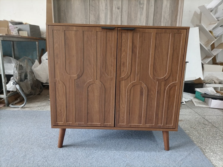 Sideboard Buffet Cabinet With Storage, Farmhouse Buffet Cabinet With Paper Clip Design, Wood Coffee Bar Storage Cabinet For Kitchen, Dining Room, Living Room, Entryway, Walnut,31.5" W