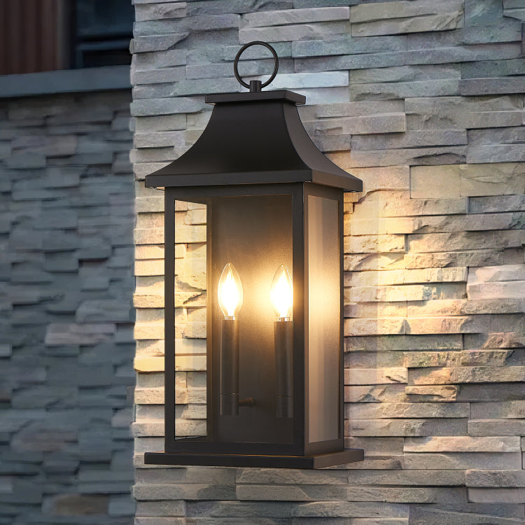 Outdoor Wall Lantern 2 Light, 22" Large Outside Wall Sconce, Modern Black Wall Light Fixture With Glass, Waterproof Exterior Lamp For House, Porch, Garage Bulbs Not Included