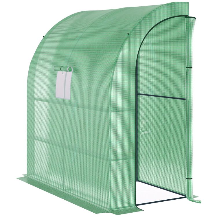 Outsunny 7' X 3' X 7' Lean To Greenhouse, Walk In Green House, Plant Nursery With 2 Roll Up Doors And Windows, Pe Cover And 3 Wire Shelves, Green