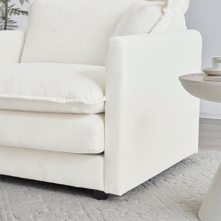 Modern Fabric Loveseat Sofa Couch For Living Room, Upholstered Large Size Deep Seat 2 Seat Sofa With 4 Pillows ,White Chenille