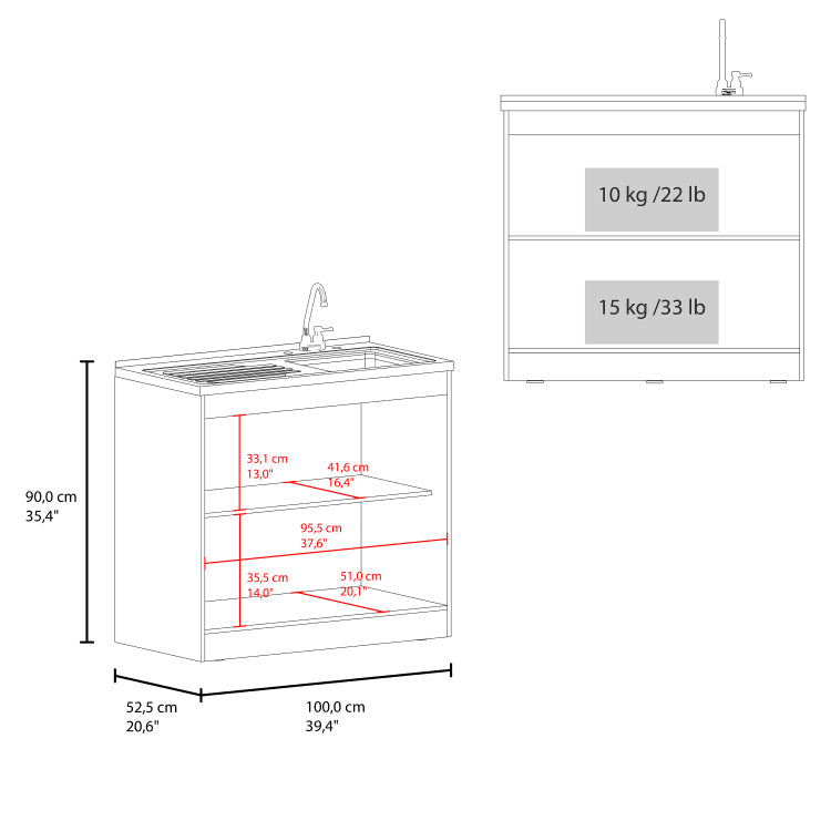 Napoles Utility Sink With Faucet Inclued And Integrated Stainless Steel Counter Top, Freestanding Cabinet With Two Doors, Metal Handles And Two Interior Shelves, Gray White