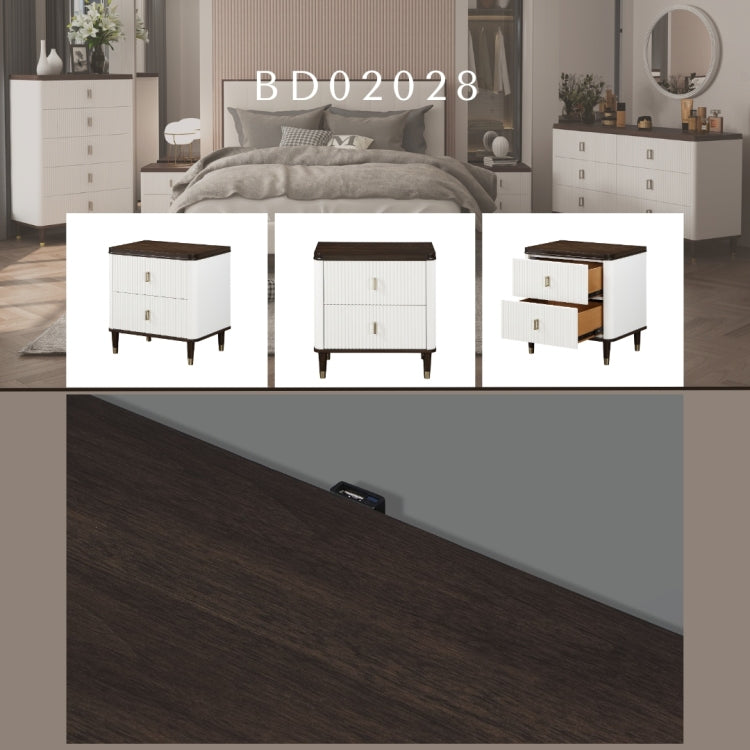 White And Brown 2 Drawer Nightstand With Usb Port