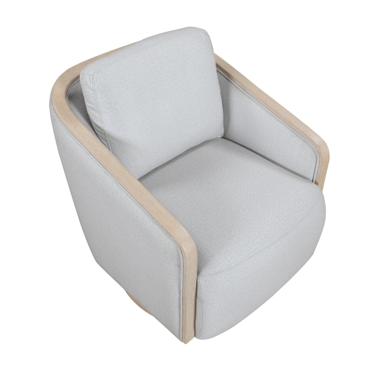 Gray Accent Chair Modern Living Room Furniture, 1Pc Swivel Lounge Chair Luxury Comfort Wood Trim Arm