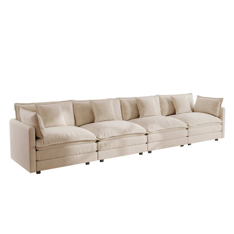 Free Combination Modular Sofa Free,4 Seater Sofa Comfy Chenille Fabric,Sectional Sofa Couch,Light Coffee Chenille
