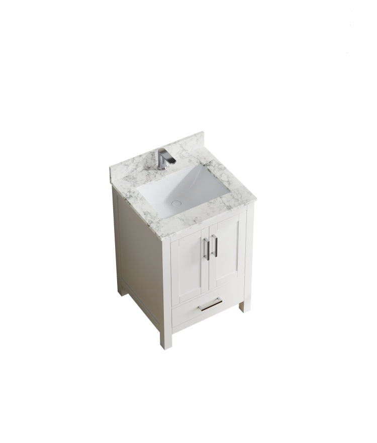 23" Bathroom Vanity With Sink, Bathroom Storage Vanity Sink Cabinet With 2 Doors 1 Drawer, Wooden Freestanding White Bathroom Cabinet With Faucet Hole