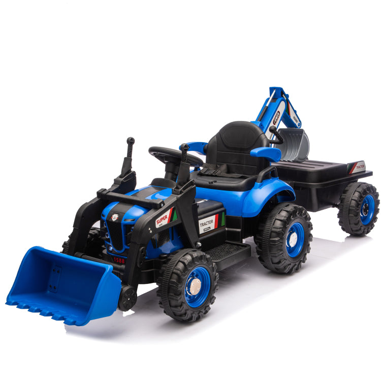 24V Kids Ride On Electric Tractor Toy With 4 In 1 Construction Attachments Excavator, Dump Truck & Bulldozer W Parent Remote Control,3 Speed Adjustable,Built In Music Player,Led Tail Light