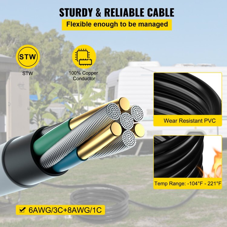75Ft 50 Amp Generator Extension Cord 6Awg 3C 8Awg 1C Generator Cord 125V 250V Generator Power Cord N14 50P & Ss2 50R & Cs6364 Twist Lock Connectors