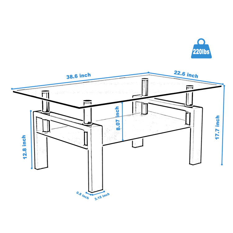 Rectangle Glass Coffee Table, Clear Coffee Table, Modern Side Center Tables For Living Room, Living Room Furniture Old Sku:W24136821