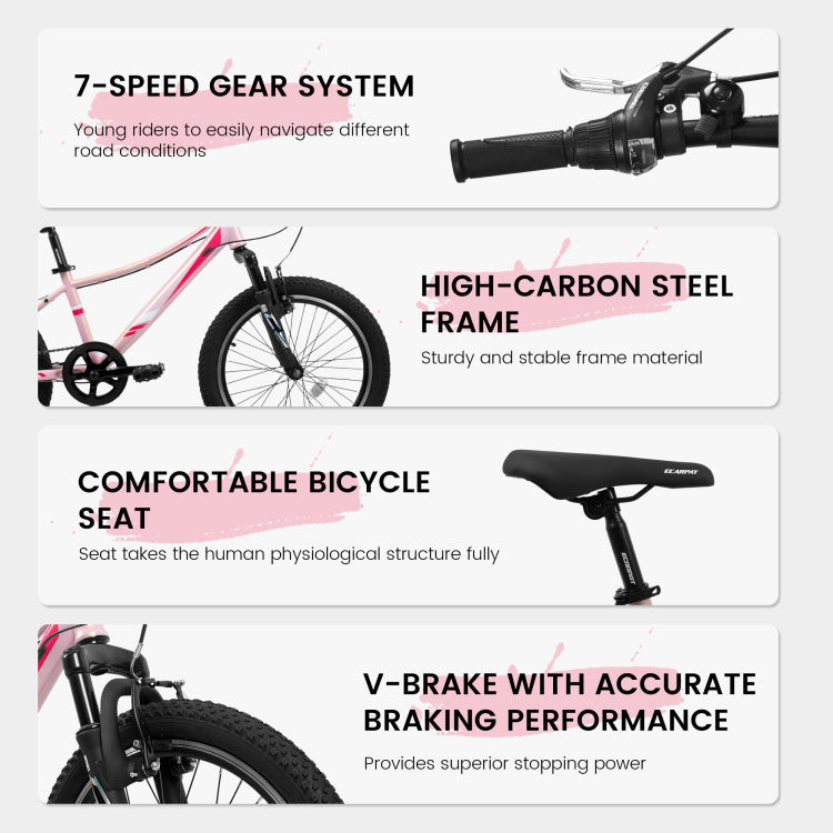 A20261 20 Inch Children'S Bicycle, Shock Absorbing Front Fork, 7 Speed, V Brakes, Mountain Tire, Boys And Girls Kids Bike For Outdoor Adventure