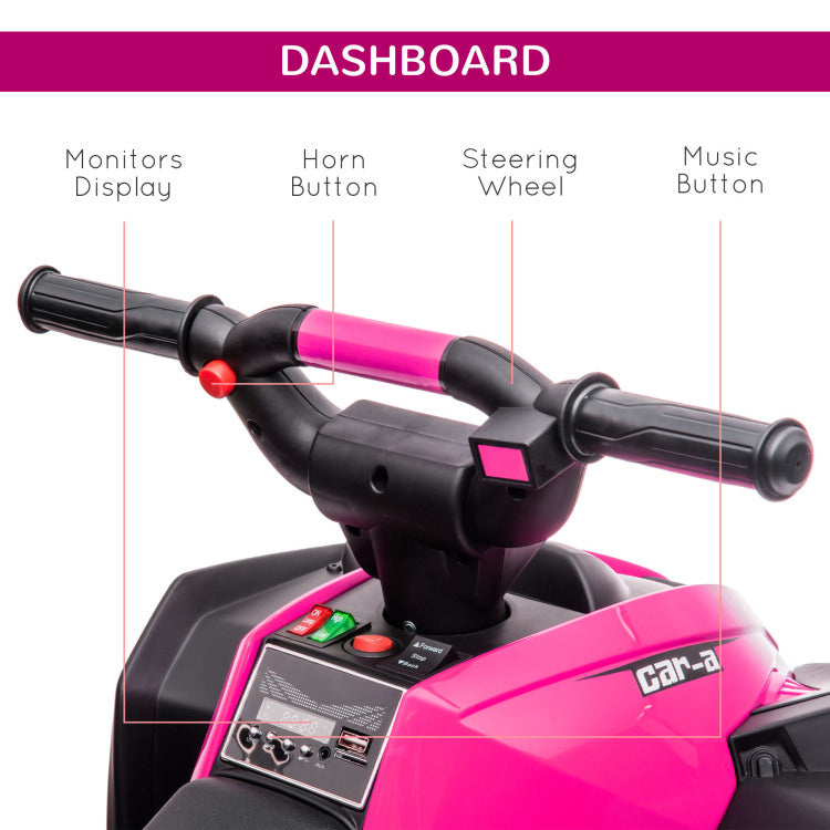 Aosom 12V Kids Atv Quad Car With Forward & Backward Function, Four Wheeler For Kids With Wear Resistant Wheels, Music, Electric Ride On Atv For Toddlers Ages 3 5 Years Old, Pink