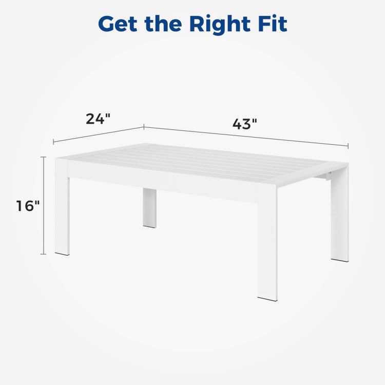 All Weather Aluminum Outdoor Coffee Table, Modern Coffee Table For Outside, Rectangle Patio Coffee Table White