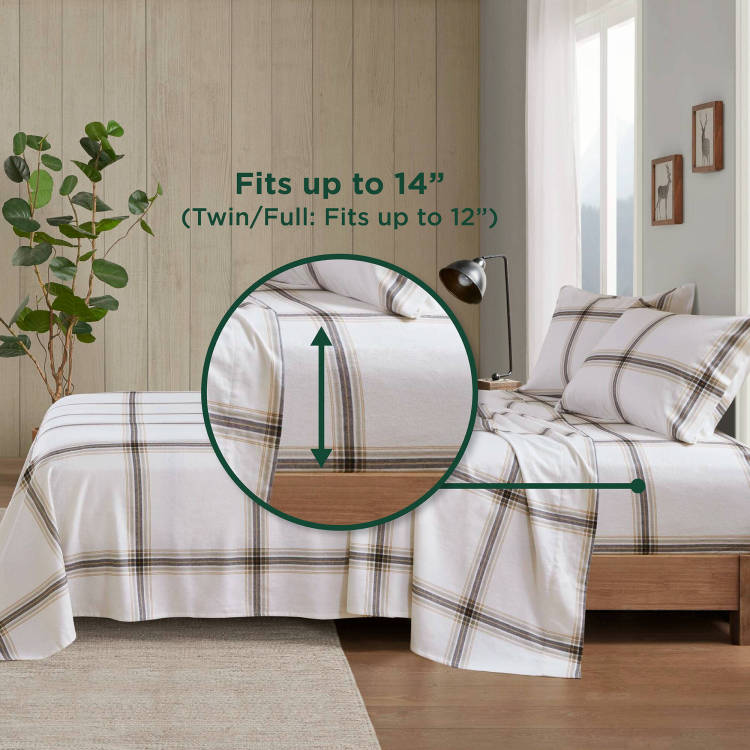 4 Piece King Sheet Set,Tan Plaid