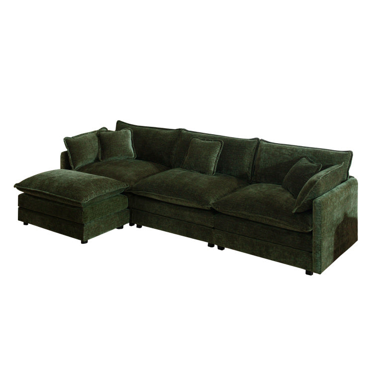 Free Combination Comfy Upholstery Modular Oversized L Shaped Sectional Sofa With Reversible Ottoman, Green Chenille