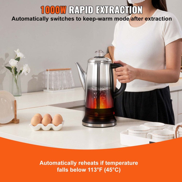 12 Cup Electric Percolator Coffee Pot, 304 Stainless Steel Coffee Percolator With Keep Warm Function & Heat Resistant Handle, Classic Coffee Maker, Quick Brew & Easy Pour Spout, Silver