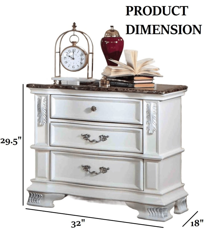 Traditional Style 1Pc Nightstand Marble Top Dovetail Drawers Ball Bearing Glide Pearl White Finish Bedroom Furniture