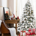 5Ft Flocked Scarecrow Shaped Christmas Tree With 200 Warm White Led Lights, 375 Pvc Memory Wire Tips,Power Pole & Hinged Structure Realistic Snowy Holiday Tree