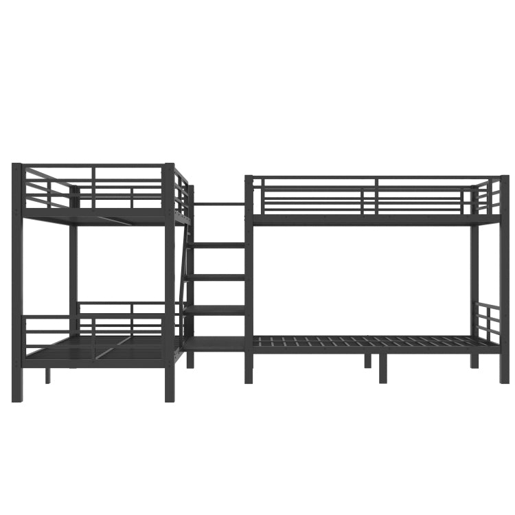 Twin L Shaped Metal Bunk Bed With Storage Shelves And High Quality Safety Guardrail,Space Saving,Black