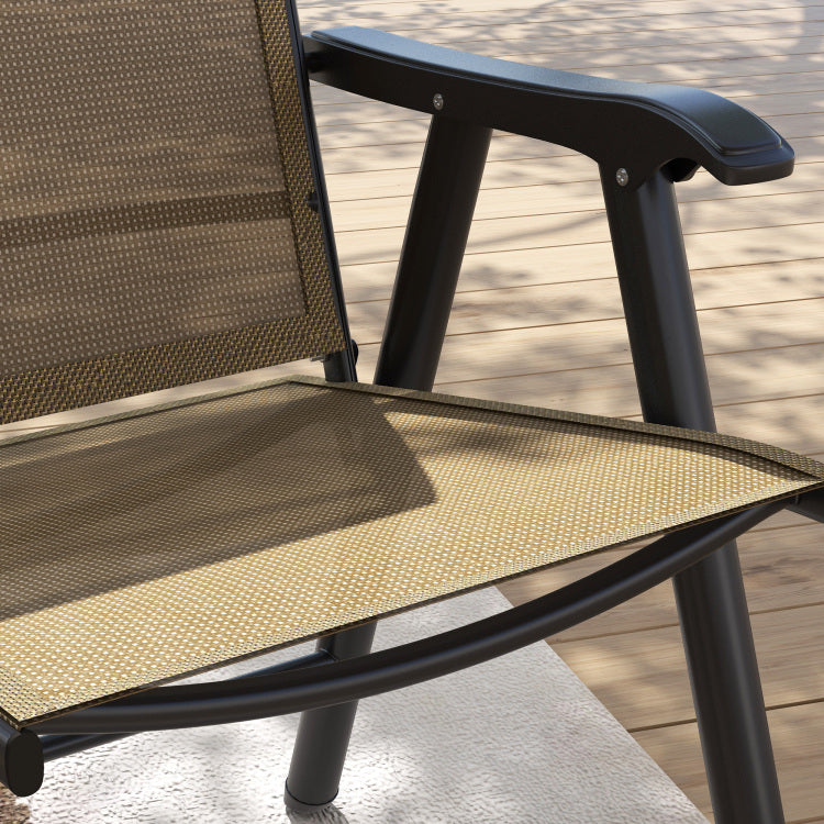 Outsunny Set Of 4 Patio Folding Chairs, Stackable Outdoor Sling Patio Dining Chairs With Armrests For Lawn, Camping, Dining, Beach, Metal Frame, No Assembly, Light Mixed Brown