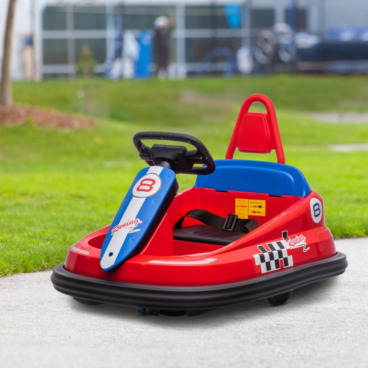 Aosom Toddler Bumper Car, 360 Rotation 6V Kids Electric Ride On Bumper Car With Eva Bumper Edges, Twins Motor, Songs, Horn, Led Lights, Safety Belt For 18 48 Months, Red