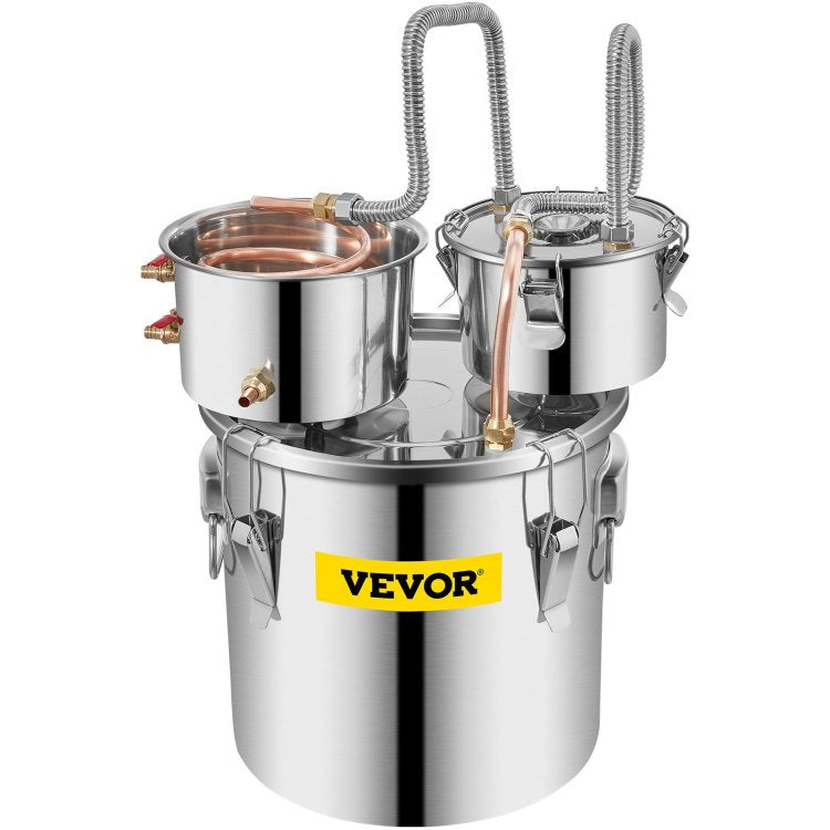 Alcohol Still 5 Gal 19L Water Alcohol Distiller Copper Tube With Circulating Pump Home Brewing Kit Build In Thermometer For Diy Whisky Wine Brandy, Stainless Steel, 3 Pots