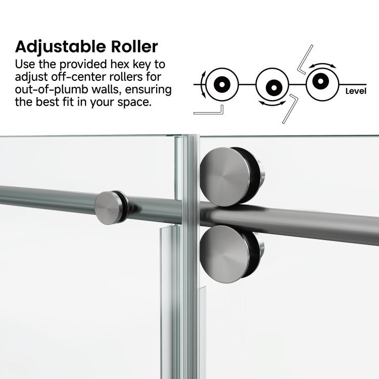 60*76"Fixed & Sliding Shower Door, Round Tube Hardware, Clear Glass Shower Door, 3 8 10Mm Sgcc Tempered Glass, Stainless Steel