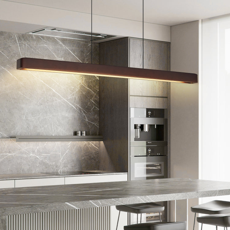 39 Inch Walnut Wood Modern Led Pendant Light, Adjustable Hanging Light For Dining Room, Kitchen, Living Room Sleek Walnut Color Finish