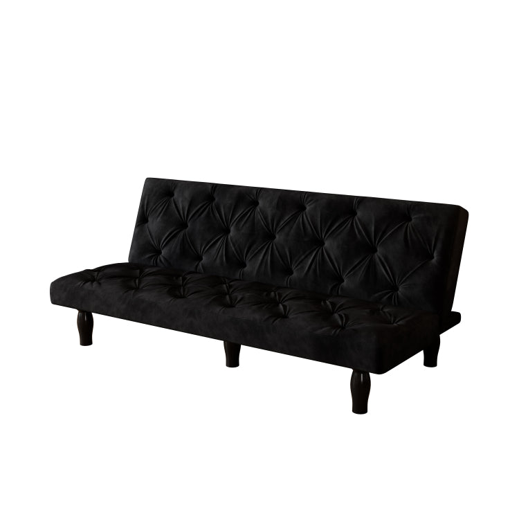 Sofa To Bed Evolution: 66" Black Velvet Sofa Bed Transforms Seamlessly, Ideal For Family Living Rooms, Apartments, And Bedrooms