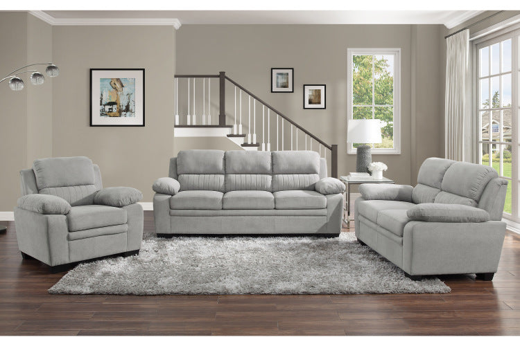 Plush Seating Comfortable Loveseat 1Pc Gray Textured Fabric Channel Tufting Solid Wood Frame Modern Living Room Furniture