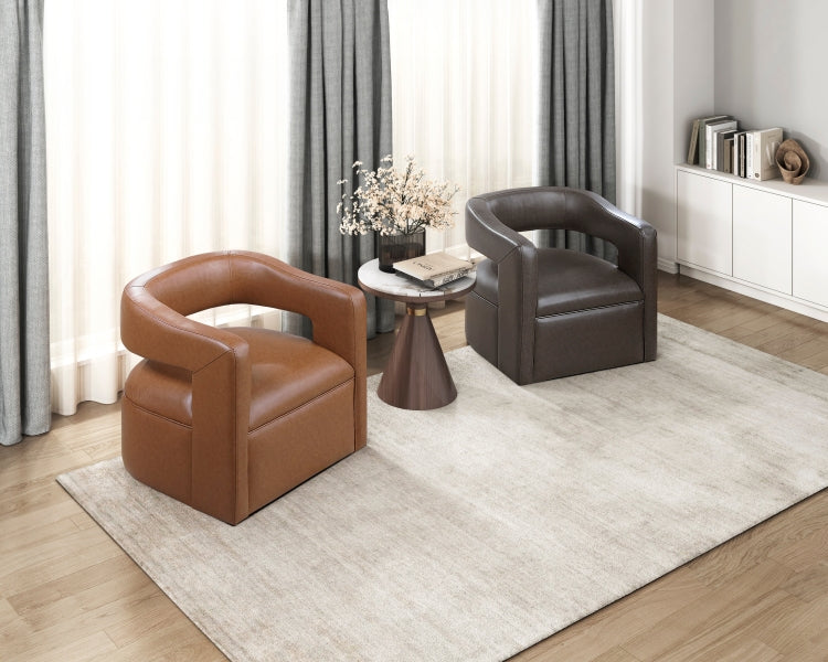 Modern Accent Chair 1Pc Faux Leather Upholstery Metal Swivel Base Contemporary Living Room Furniture Luxurious Comfort Barrel Back